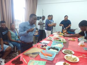 In china tasting mushroom food